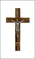 Croix bois d'olivier avec terre Sainte 
